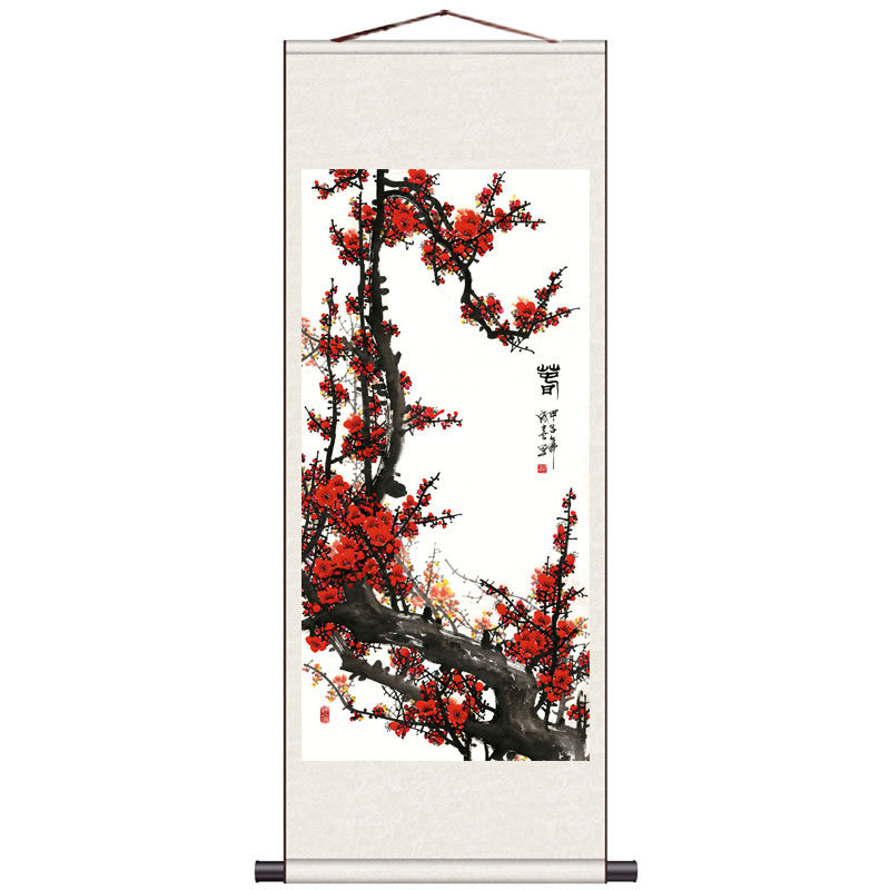 清明上河图梅花招财山水花鸟国画茶楼装饰画丝绸挂画卷轴熊猫九鱼