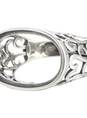 纯银复古戒指空托镶嵌绿松石活口