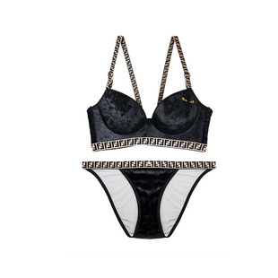 少女内衣套装性感无痕无钢圈聚拢小胸复古丝绒调整天鹅绒文胸套装