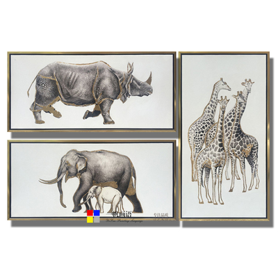 新古典风贴金箔动物斑马装饰画