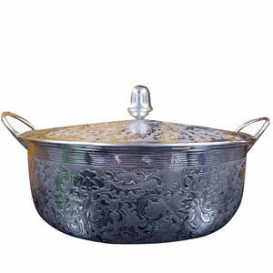 一品银匠纯手工足银锅999纯银大火锅缠枝牡丹雪花银工艺汤锅厨具