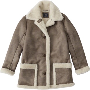 Abercrombie Fitch秋冬AF加绒皮毛一体外套中长款保暖羊羔绒大衣