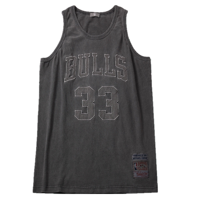 汗背心公牛字母纯棉水洗做旧