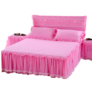 全棉韩版蕾丝公主床裙三件套夹棉加厚防滑床罩单件床套床笠保护套