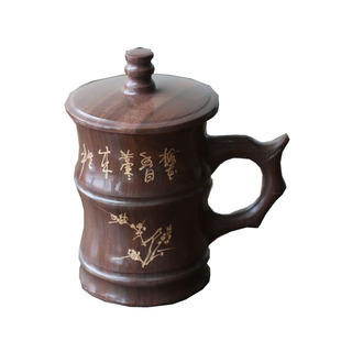 纯天然木鱼石茶杯带有盖水杯子 山东特产礼品养生保健矿化水质