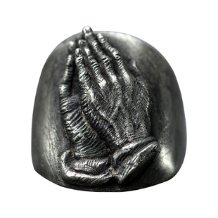 白木黑冰原创设计手工银饰祈祷之手戒指925银男女戒指复古指环