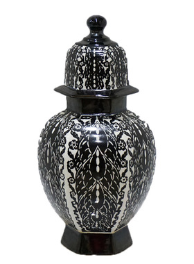 新中式风书房桌雪花陶瓷罐子摆件