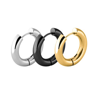 朋克欧美日韩夸张特粗钛钢圆耳环金黑银色耳圈重坠耳扣男女