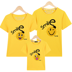 亲子装夏笑脸短袖t恤幼儿园活动团购衣服童装全家装班服短袖打底