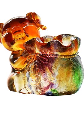 古法琉璃生肖猪笔筒商务桌面摆件