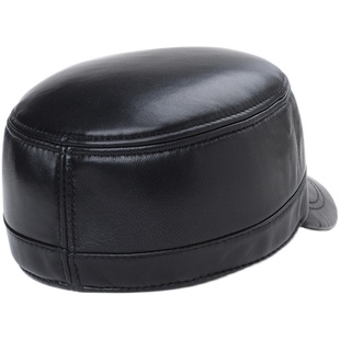 奢迦 短舌真皮帽平顶男皮帽子 绵羊皮短沿平顶春秋冬季短檐鸭舌帽