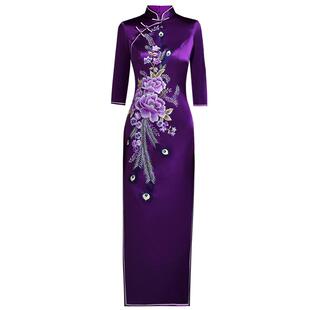 醋酸刺绣旗袍喜婆婆复古礼服妈妈岳母气质喜妈妈婚宴旗袍2026新款