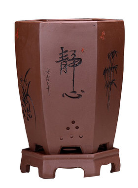 精品紫砂花盆兰花盆刻绘兰花专用