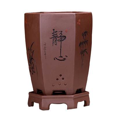 精品紫砂花盆兰花盆刻绘兰花专用