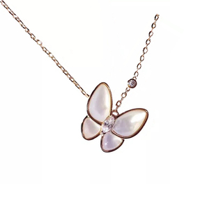 轻奢白贝母满钻蝴蝶项链18K玫瑰金蝴蝶结吊坠锁骨链女小众设计感