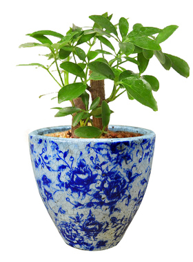 粗陶花器陶瓷花盆蓝色复古风