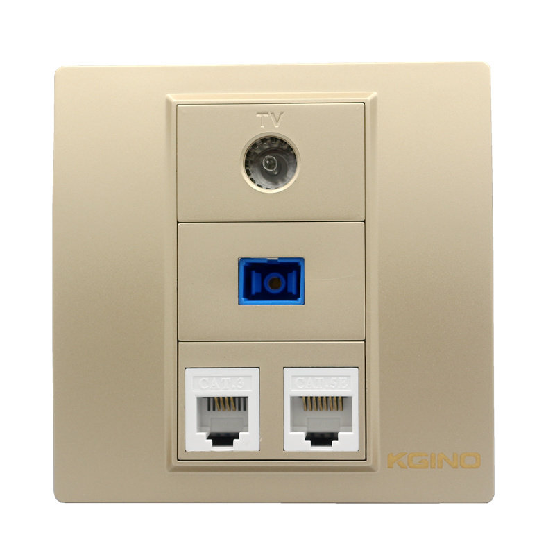 香槟色86型电脑电话加光纤电视插座金色网络电话SC光钎TV电视面板