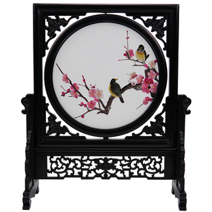 苏绣湘绣双面纯手工刺绣台屏摆件紫光檀木中国风商务礼品新款直销