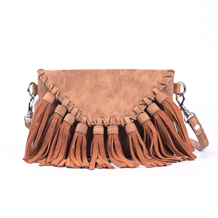 休闲女包新款简约手拿包纯手工原创时尚复古气质手抓包真皮流苏小