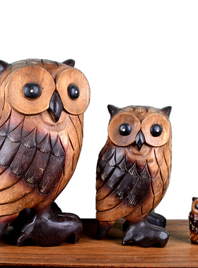 泰国进口实木雕刻猫头鹰摆件