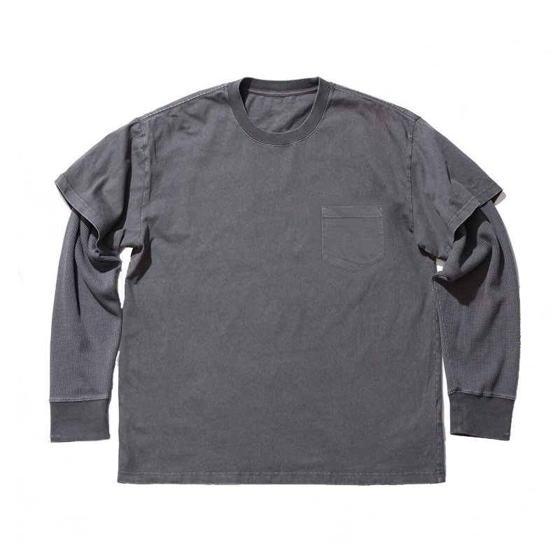 [韓妹必備假兩件] FAUX LAYERED 2-TONE TEE/ 2色 main image 1