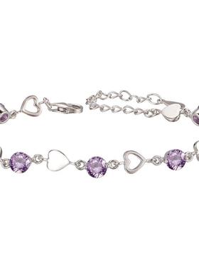 心形紫色纯银学生森系水晶手链