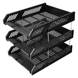 得力9209文件座文件框三层文件架文件座文件筐整理资料架办公塑料横式收纳架多层黑色