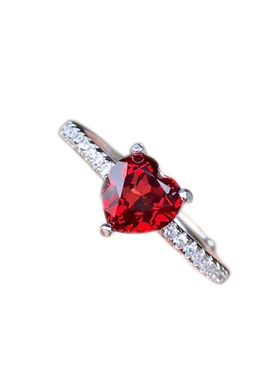 纯银心形石榴石活口戒指直销特价