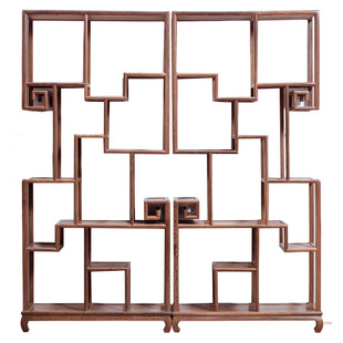 红木家具鸡翅木博古架多宝阁实木置物架客厅茶叶架中式玄关隔断架