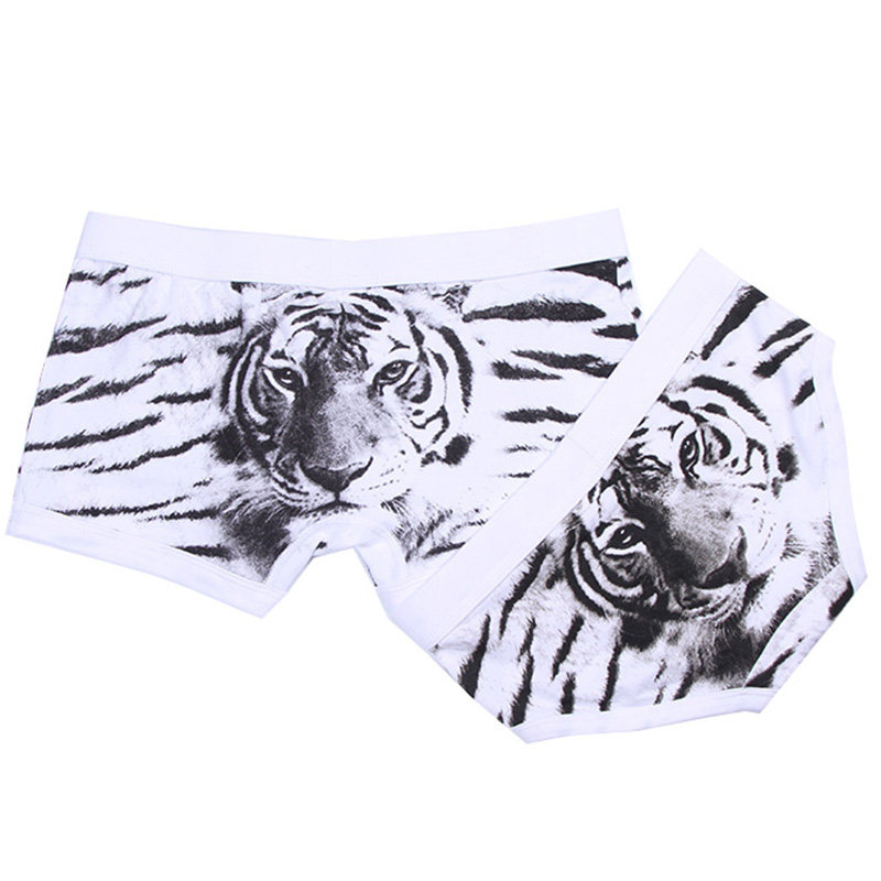 情侣内裤棉质低腰男士平角女士三角宽边黑白透气性感创意老虎套装