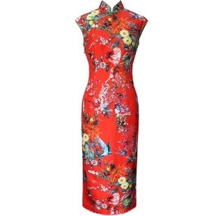 品尚华服真丝高端手工修身复古旗袍裙名媛风长款女旗袍连衣裙礼服