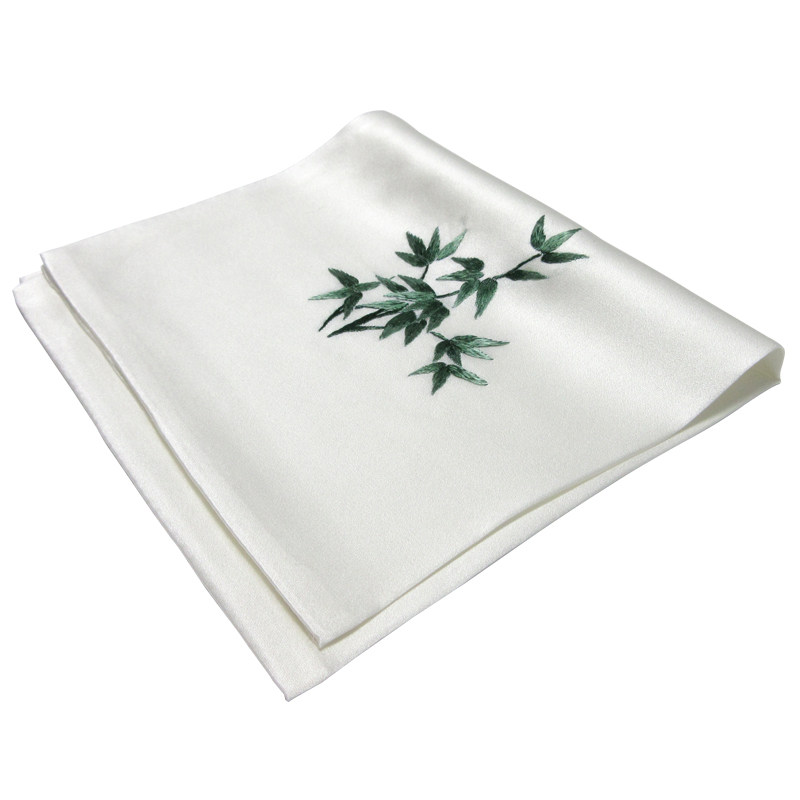 苏绣真丝手帕手绢成品手工绣花刺绣送男友男士竹叶商务礼品送老外