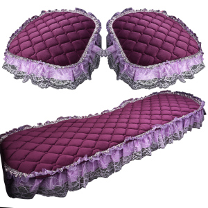 蕾丝无靠背汽车坐垫冬季保暖短毛绒防滑三件套单片女棉垫可爱座垫