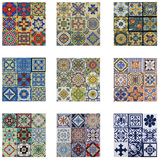 欧式釉面仿古小花砖300×300楼梯地中海腰线角花片瓷砖厕所背景墙