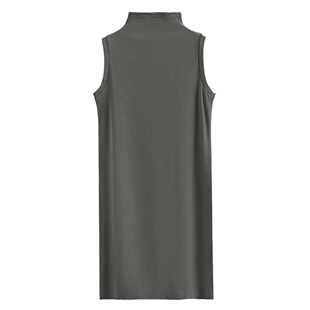 春季新款韩版半高领修身中长款纯白无袖短袖纯色背心打底连衣裙女