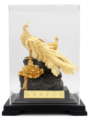 黄金箔富贵吉祥孔雀商务风摆件