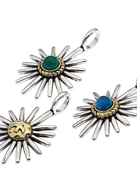 s925纯银首饰品海胆花印记镶松石