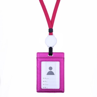 顶天正品牛皮卡套伸缩易拉扣挂绳可定做logo工作证吊牌挂牌三层伸缩皮卡套皮质工作证卡套厂牌工牌拉伸吊绳