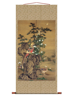 元 王渊 花竹锦鸡图 仿古画名画真迹复制品古代中式卷轴玄关山水