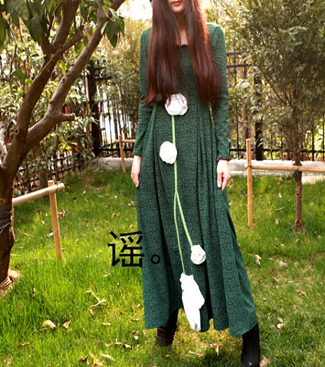 此岸歌声*原创设计店-深绿细网纹白花裙暮暮与朝朝 （即将下架）