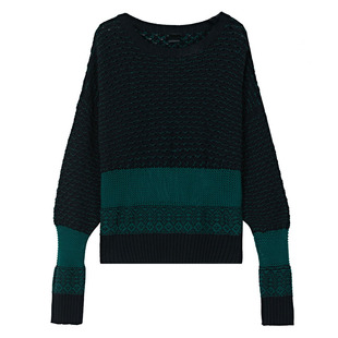BABYGHOST原创设计师品牌钩针黑绿撞色拼接套头衫宽松毛衣