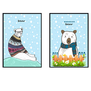 北欧风格儿童房装饰画男孩卧室床头挂画现代简约卡通动物熊墙壁画