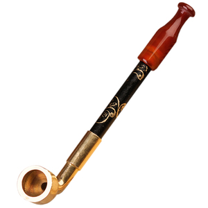 艾宝老式手工短款玛瑙嘴纯铜旱烟袋锅子男士实木烟斗烟丝专用烟枪