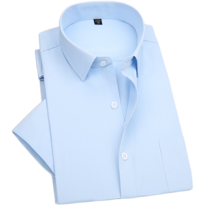 冰丝免烫夏季男士白色短袖衬衫中青年商务正装工装薄透气上衣