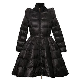 女人味冬装2019新款立领收腰显瘦前短后长不规则大摆轻薄羽绒服