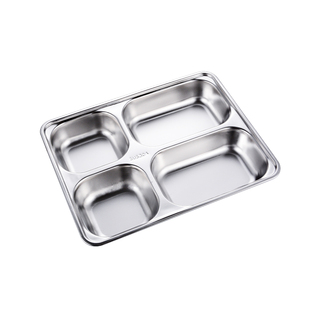 304不锈钢餐盘四格五格成人快餐盘学生食堂加厚饭盒加深分格餐盒