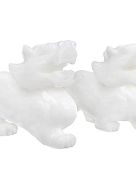天然白玉石貔貅摆件一堆招财镇宅