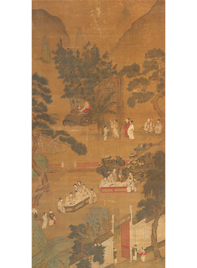 明代仇英雅园聚会图工笔人物画