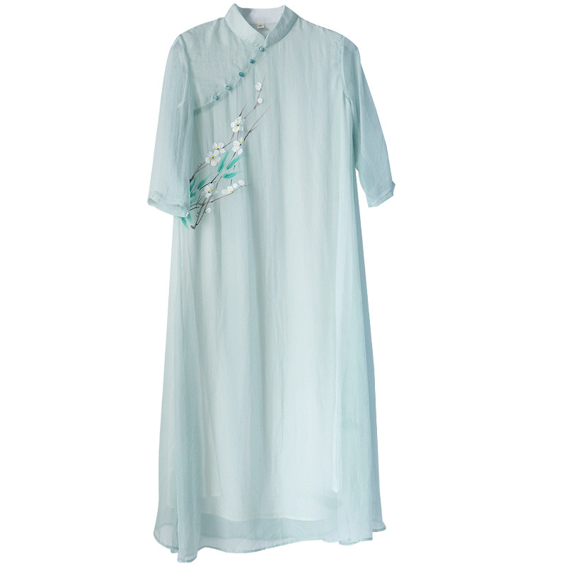 禅意茶服年轻款改良旗袍茶艺服装中式民族风文艺复古少女连衣裙夏