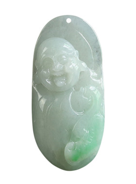 缅甸笑佛天然糯种带证书玉坠